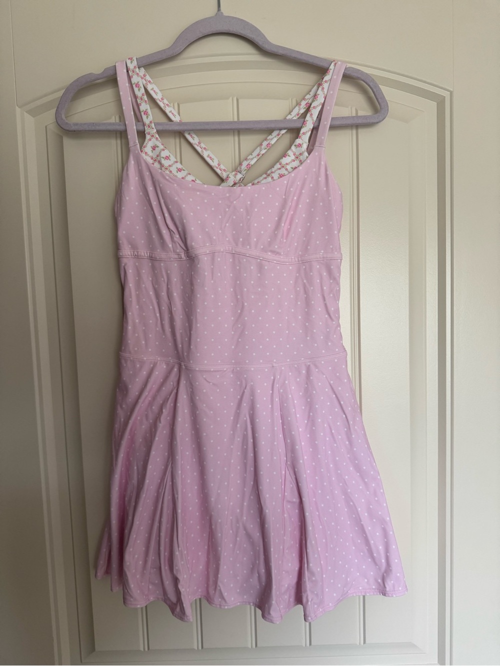 JoyLab Pink Polka Dot Crisscross-Strap Mini Dress